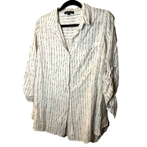 Velvet heart 1X white and black ladies button down shirt